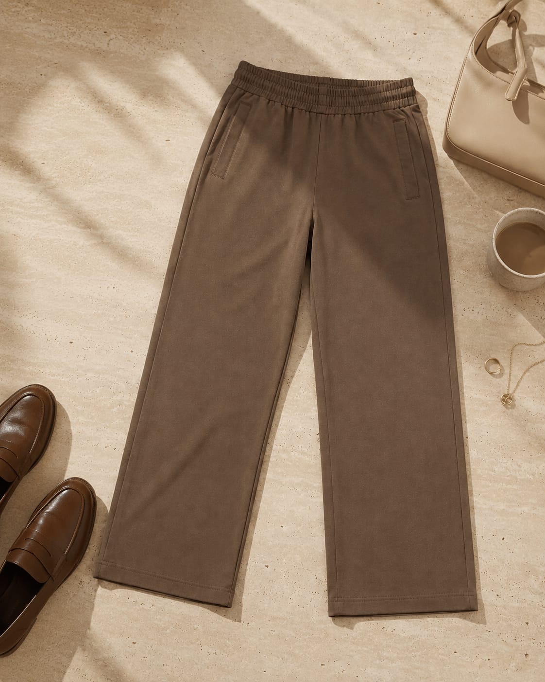 Women's High-Waist Straight Fit Elastic Waist Trousers