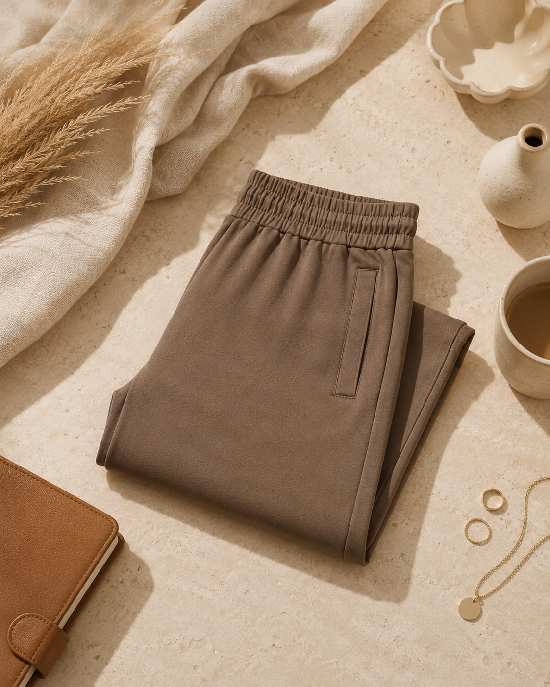 Women's High-Waist Straight Fit Elastic Waist Trousers