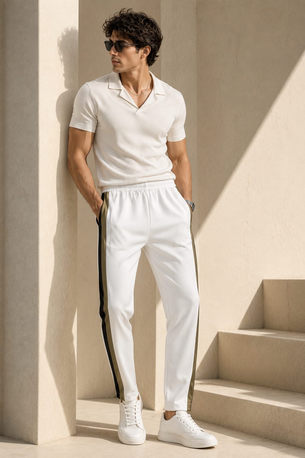 Men's Premium White Contrast Side Panel Track Pants