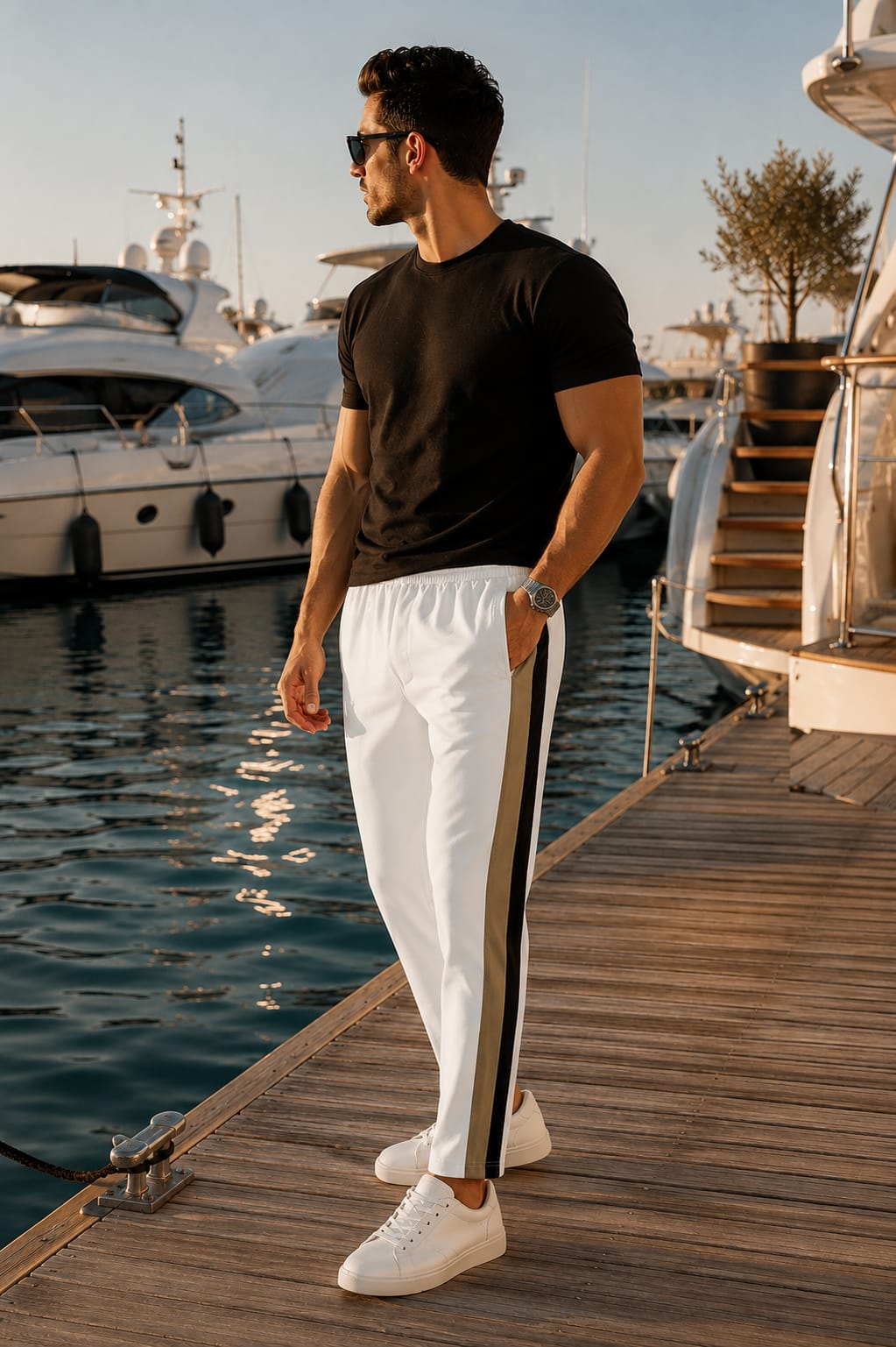 Men's Premium White Contrast Side Panel Track Pants