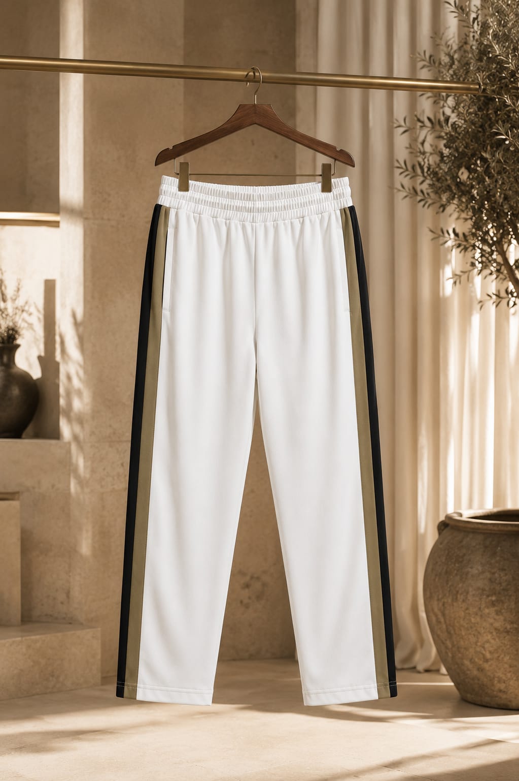 Men's Premium White Contrast Side Panel Track Pants
