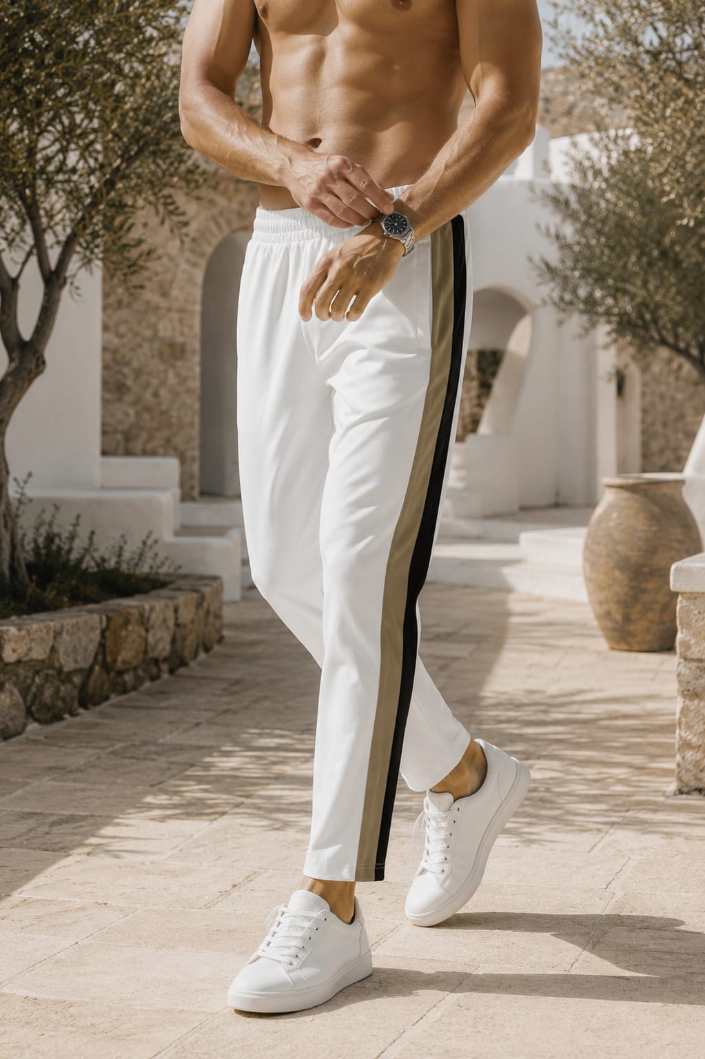 Men's Premium White Contrast Side Panel Track Pants