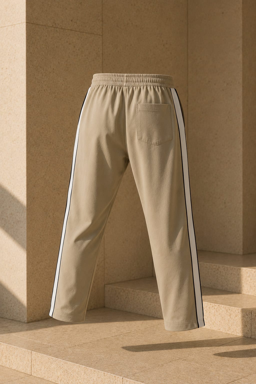 Men's Premium Beige Contrast Side Stripe Track Pants