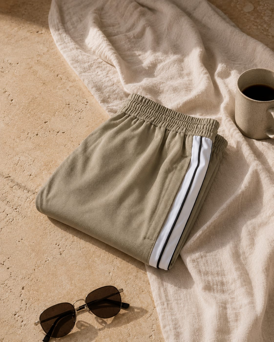 Men's Premium Beige Contrast Side Stripe Track Pants