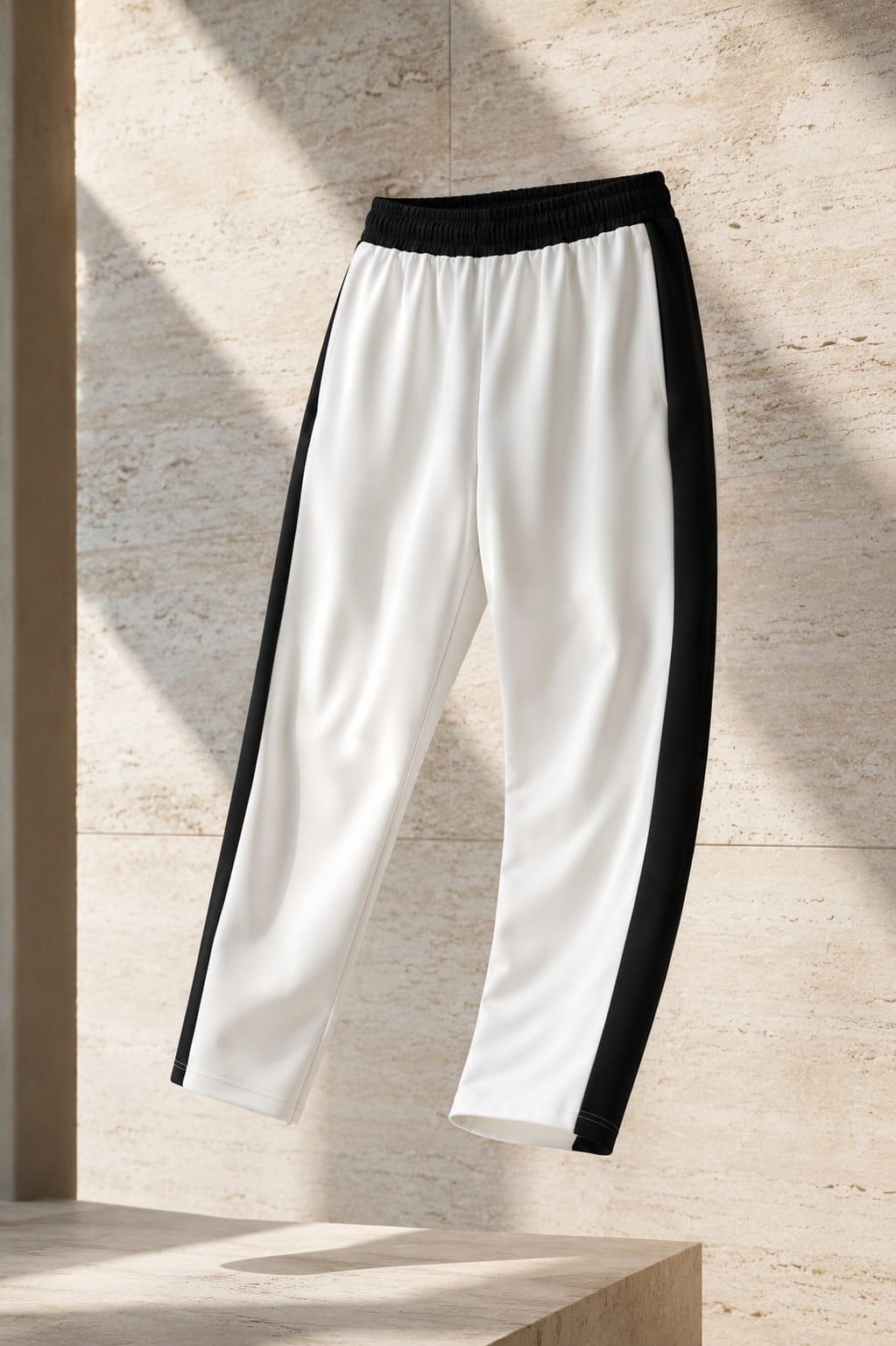 Men's White Track Pants with Black Contrast Side Panels