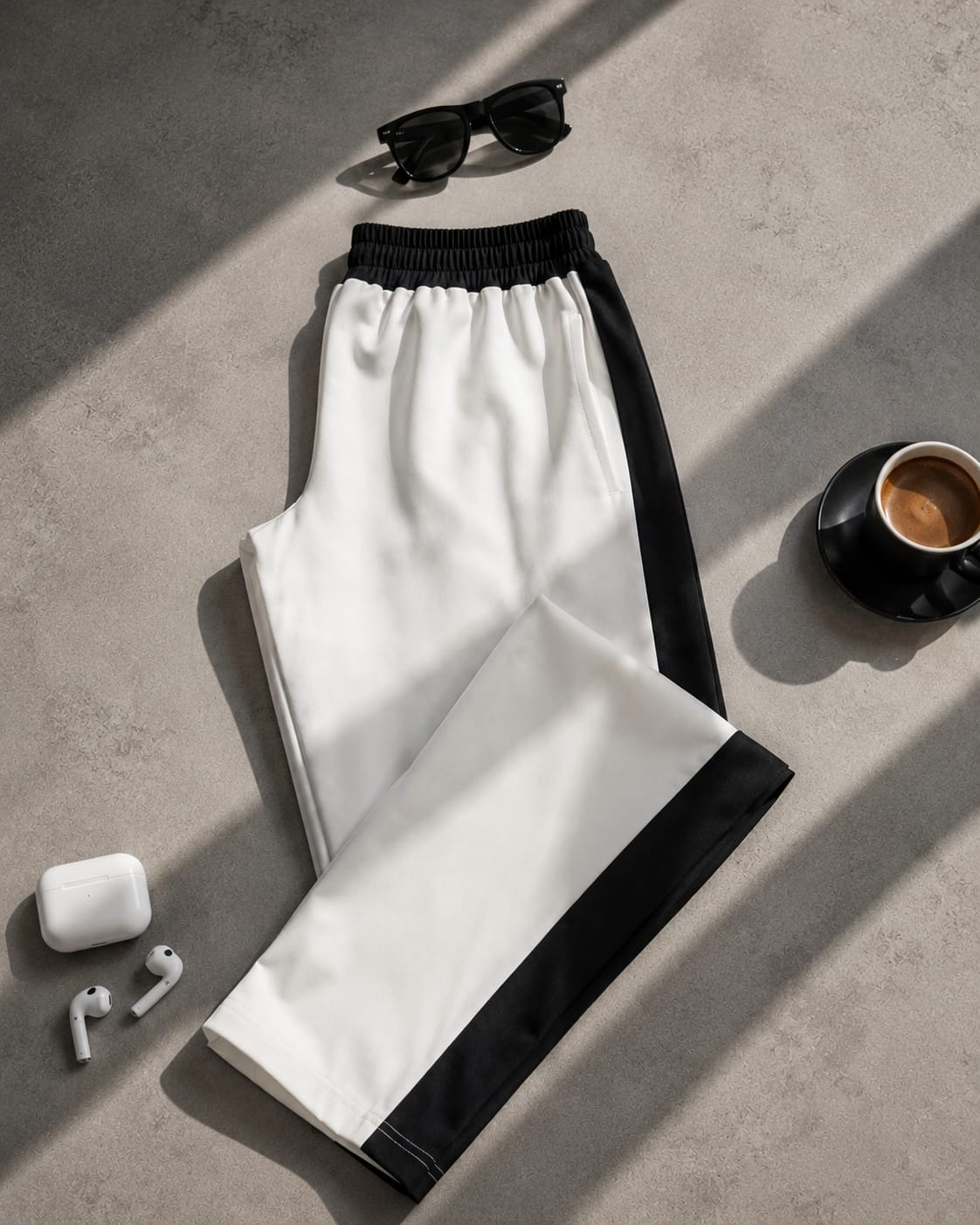 Men's White Track Pants with Black Contrast Side Panels