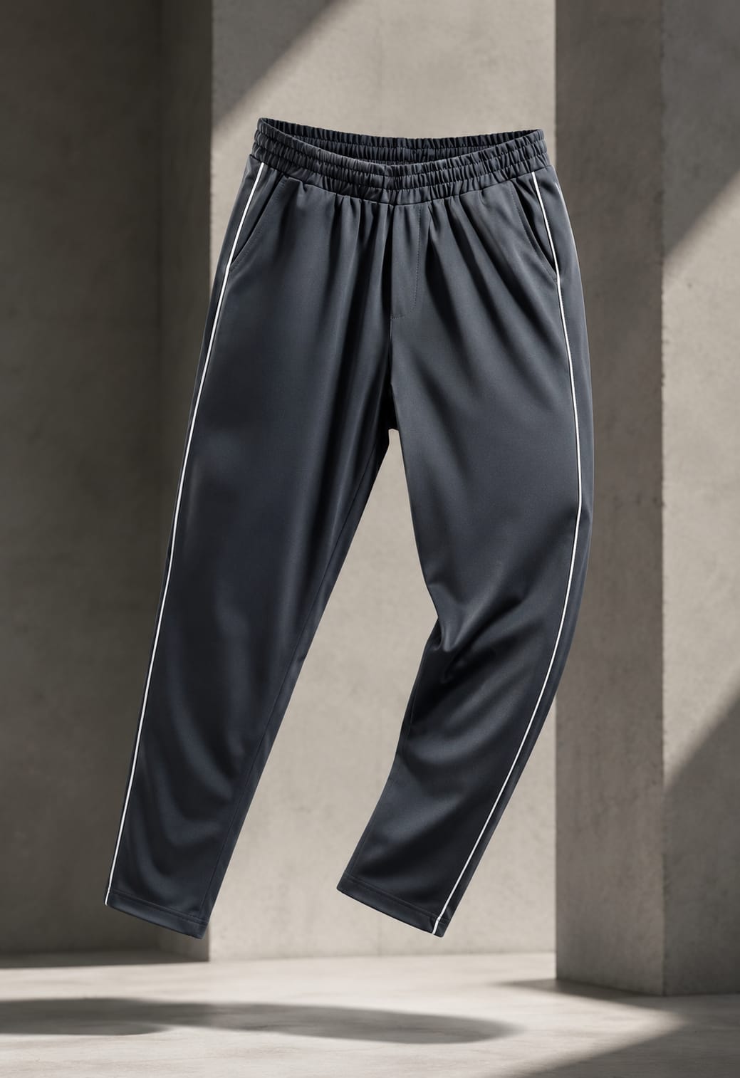 Men's Charcoal Grey Track Pants with White Contrast Piping