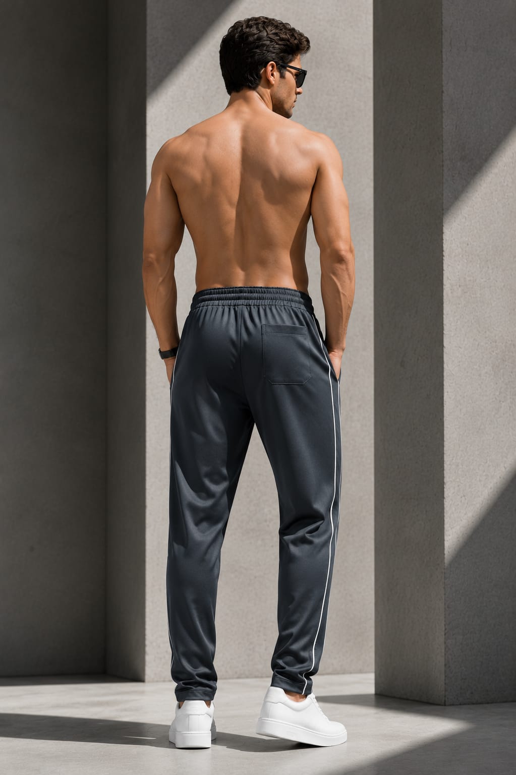 Men's Charcoal Grey Track Pants with White Contrast Piping