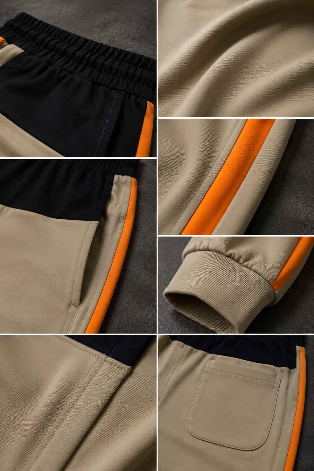 Men's Beige Colorblock Jogger Track Pants with Orange Side Panels