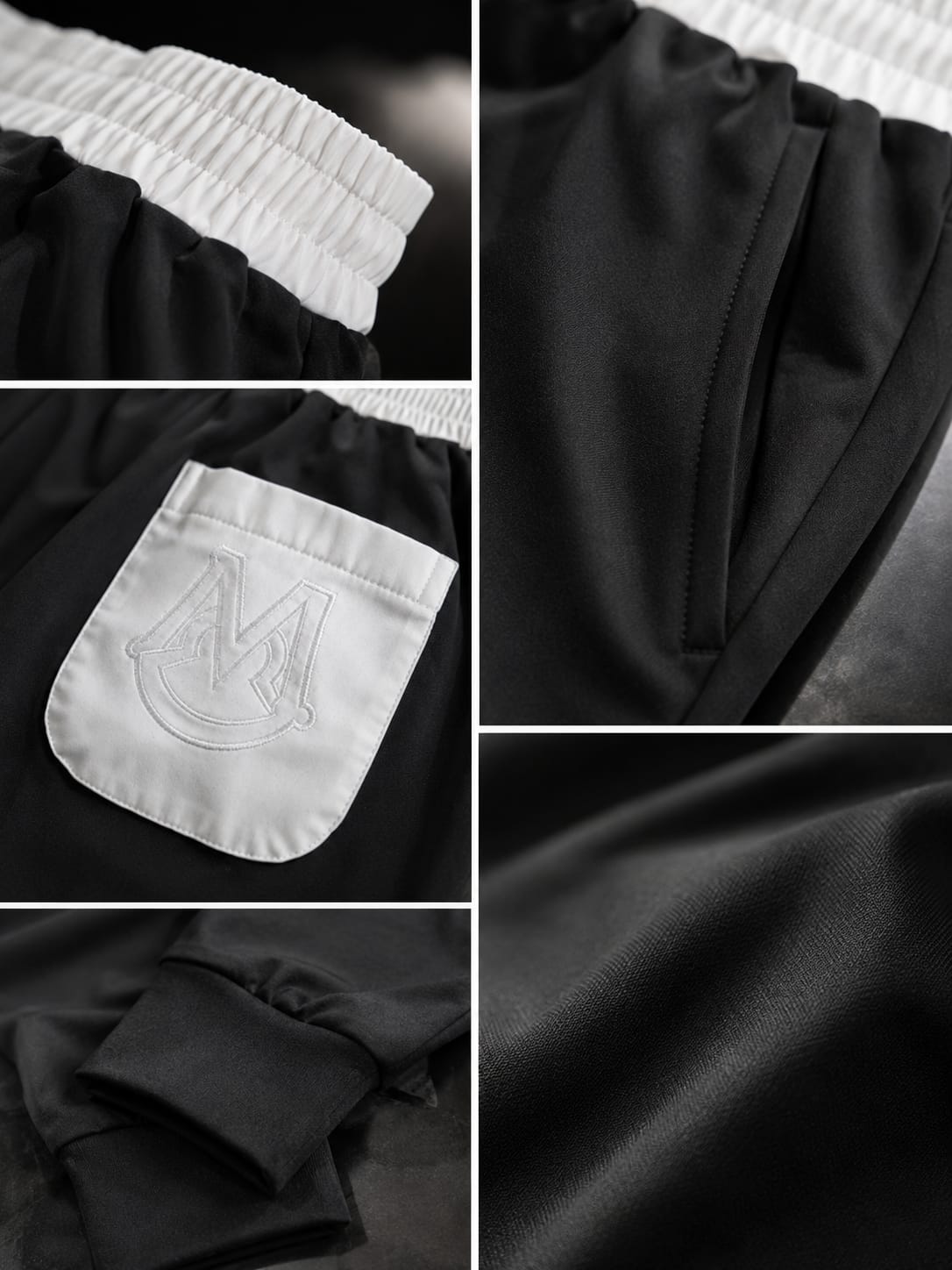 Men's Black Jogger Track Pants with White Waistband