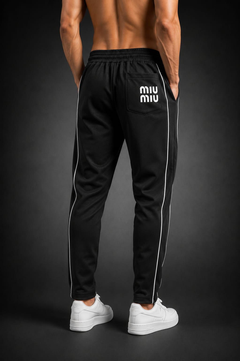 Men's Black Slim Fit Track Pants with White Side Piping