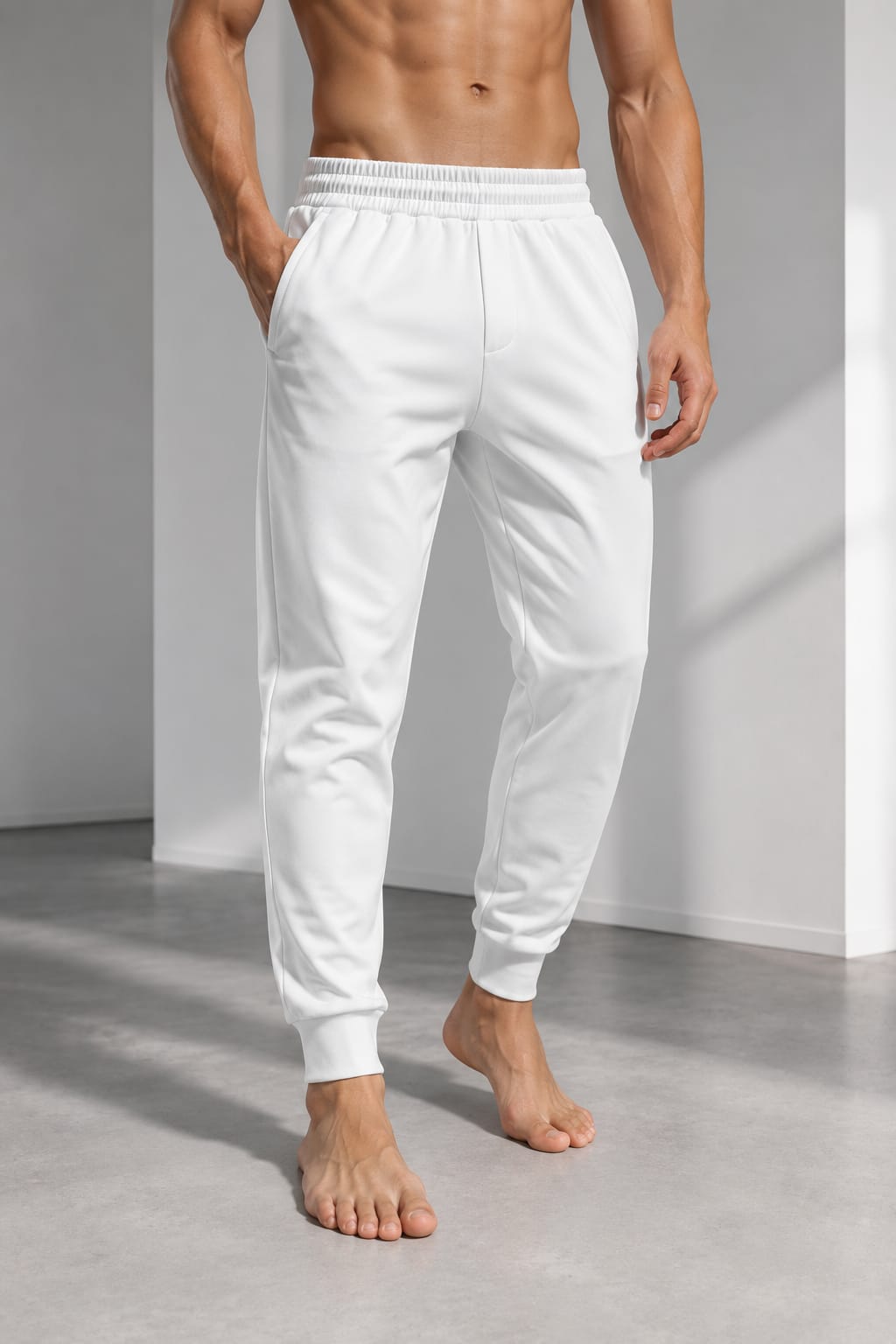 Men's Solid White Slim Fit Jogger Track Pants