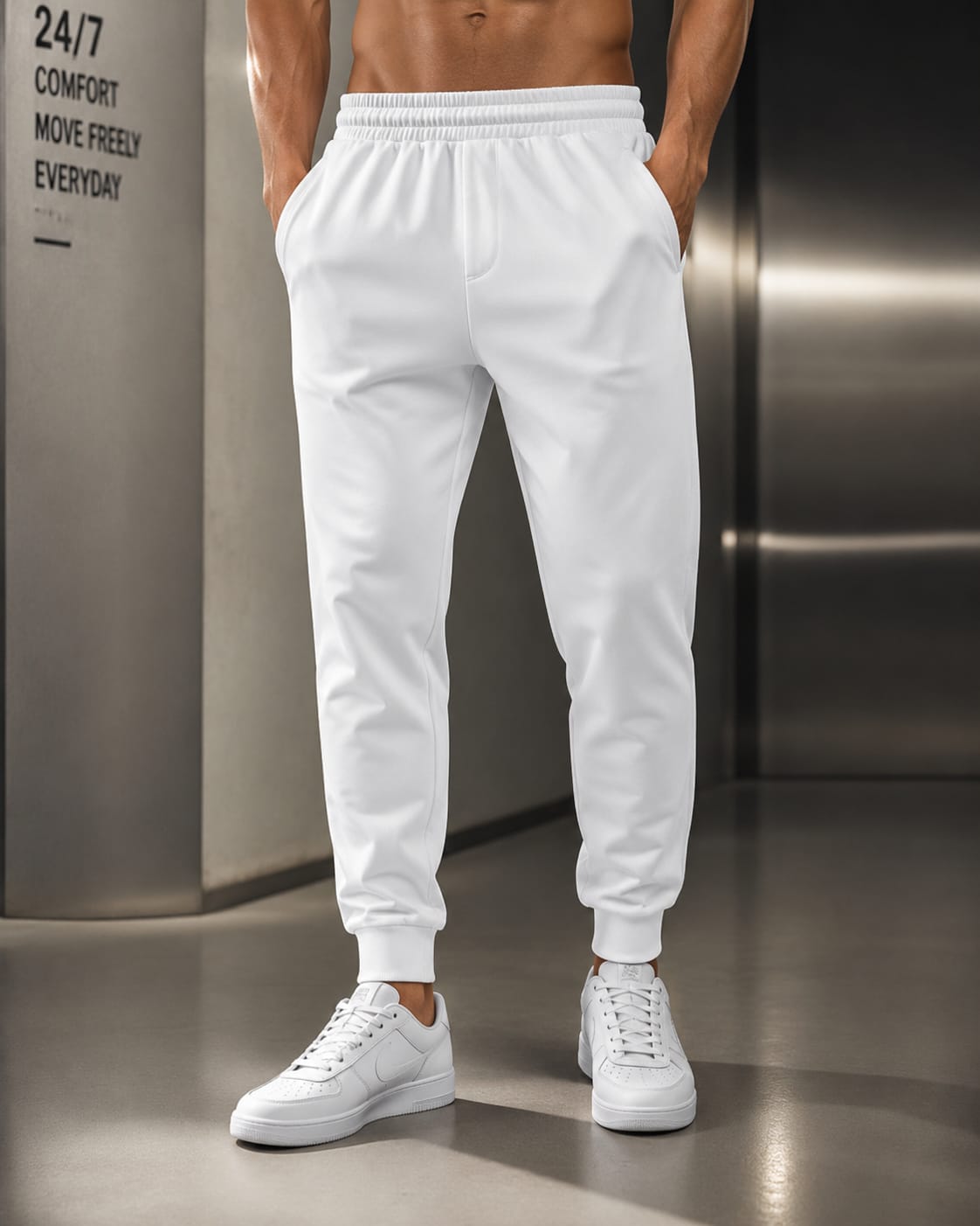 Men's Solid White Slim Fit Jogger Track Pants