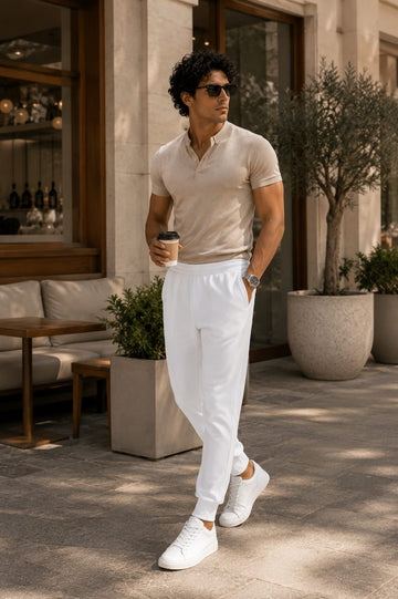 Men's Solid White Slim Fit Jogger Track Pants