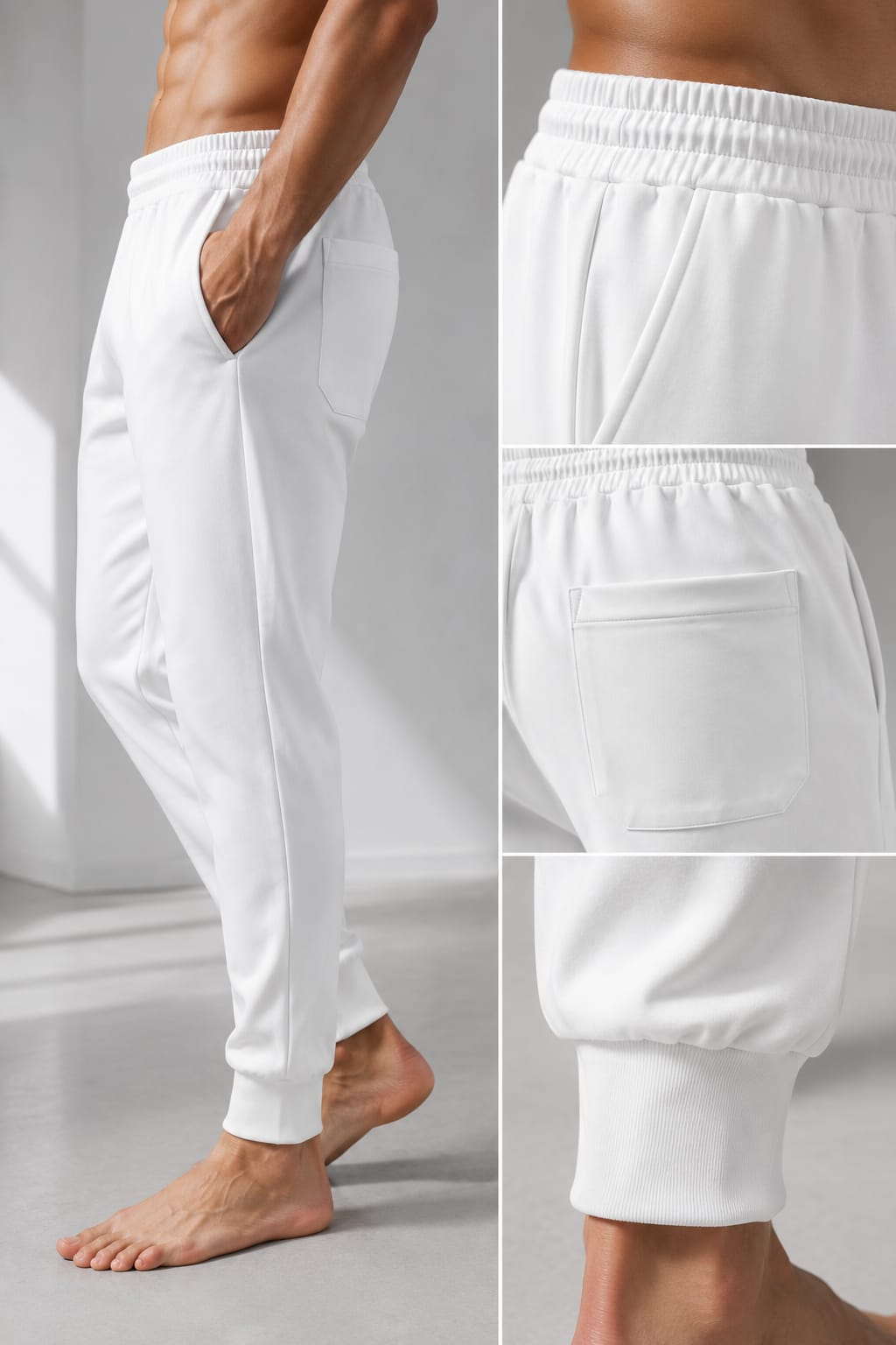 Men's Solid White Slim Fit Jogger Track Pants