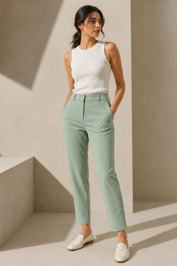 Women's High-Waist Slim Fit Ankle-Length Formal Trousers
